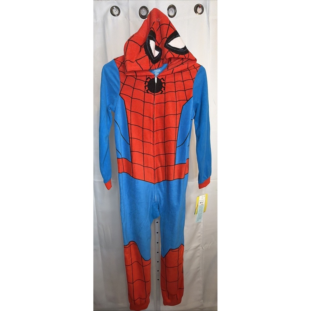 Marvel Spider-Man Superhero Kids Hooded Fleece Costume Pajamas Suit L 12-14 - Picture 3 of 12
